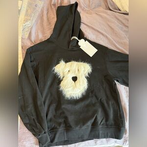 Aelfric Eden Black Hoodie with White Furry Dog Face Applique